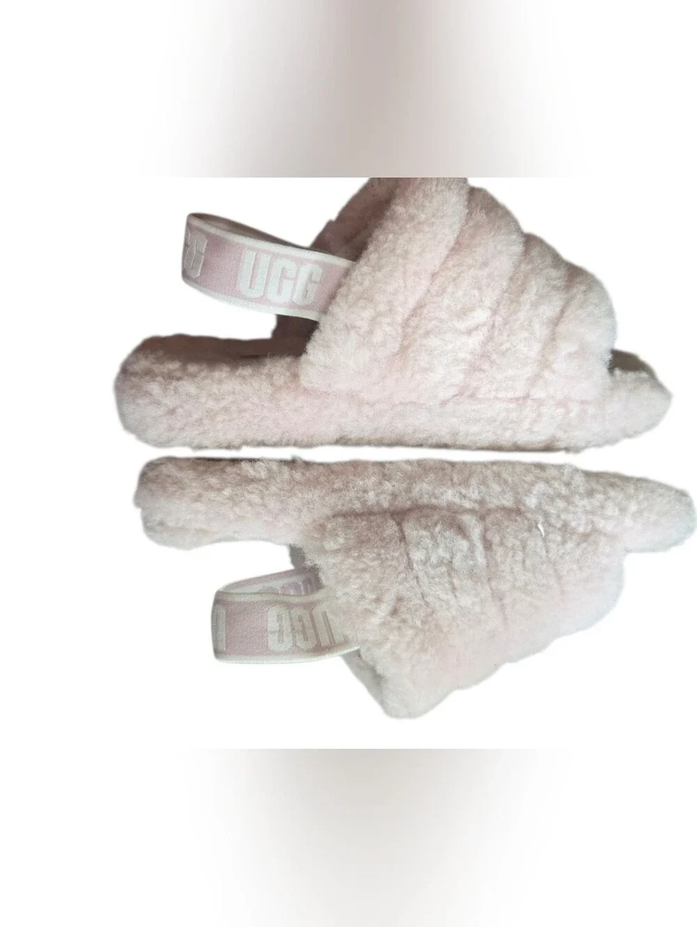 UGG Fluff Yeah Pink Sheepskin Slingback Slide Slippers Kids Girls Size 13